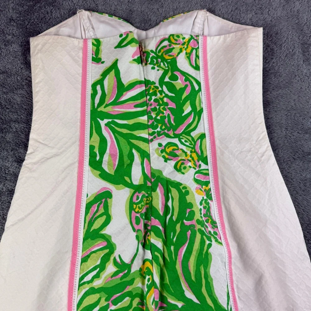 Lilly Pulitzer Angela Dress Seeing Pink Elephants White Pique Strapless Size 2 - Picture 10 of 13